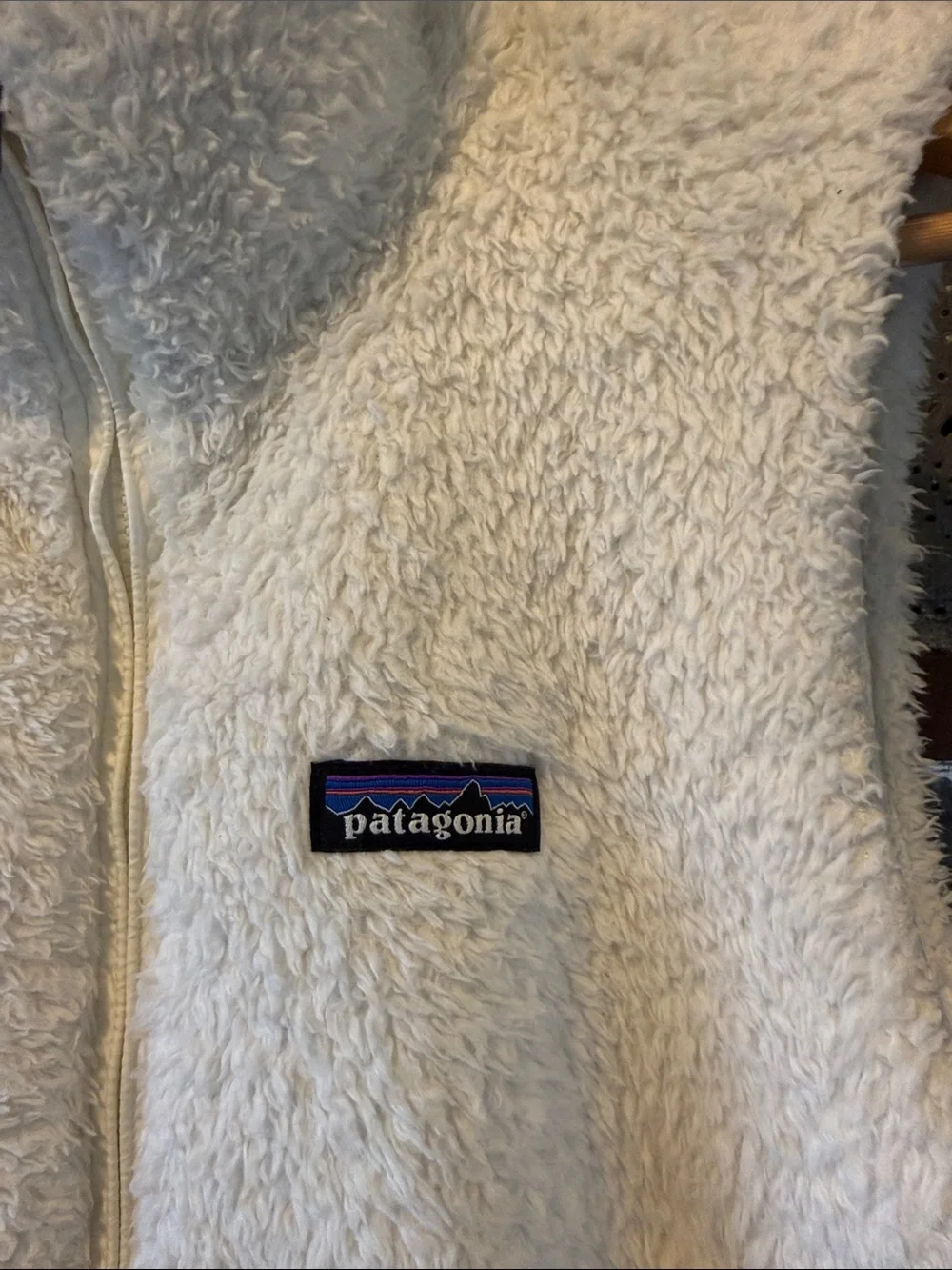 Patagonia white fuzzy vest Large
